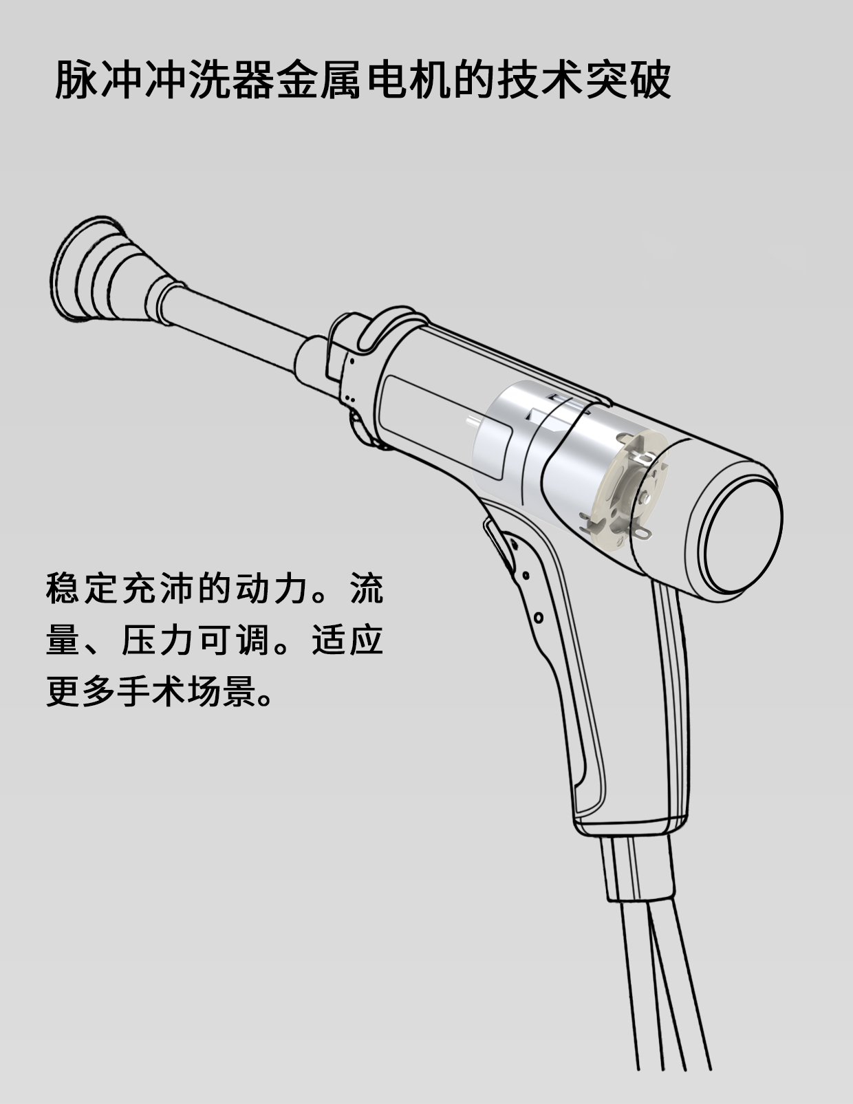一次性醫(yī)用電動(dòng)脈沖沖洗器電機(jī)解決方案_醫(yī)用沖洗系統(tǒng)泵電機(jī)-萬至達(dá)電機(jī)