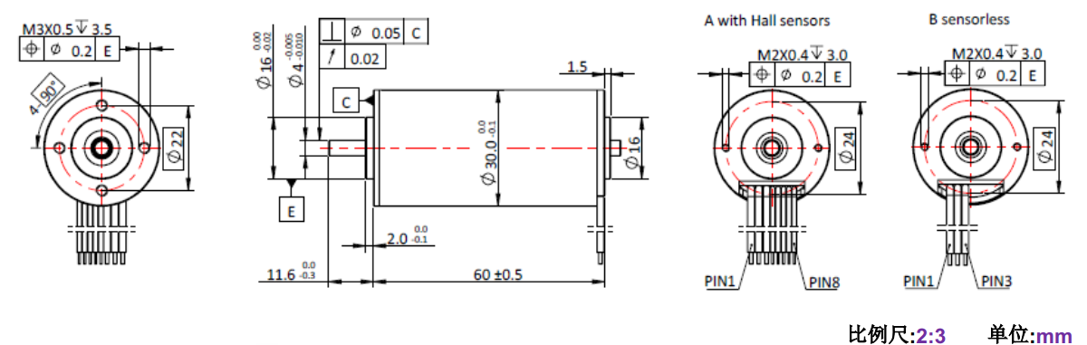 ECS-4P 3060 2對極空心杯無刷電機-萬至達電機